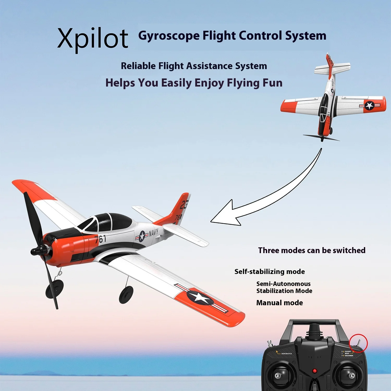 Orans T-28 طائرة ثابتة الجناح للتحكم عن بعد 4 في 1 لعبة مجسمة محاكاة حيلة سهلة التجميع متينة للعب الداخلي/الخارجي