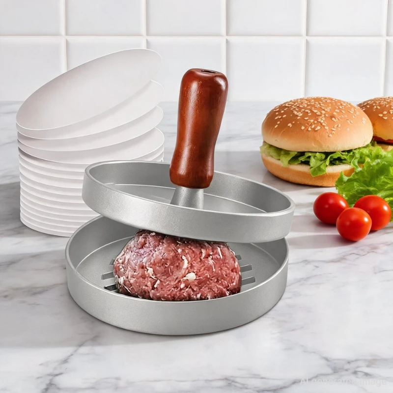 Burger-Presse Antihaft-Hamburger-Patty-Maker mit Wachspapier Aluminium-Burger-Maker für Küche BBQ Grill 2028