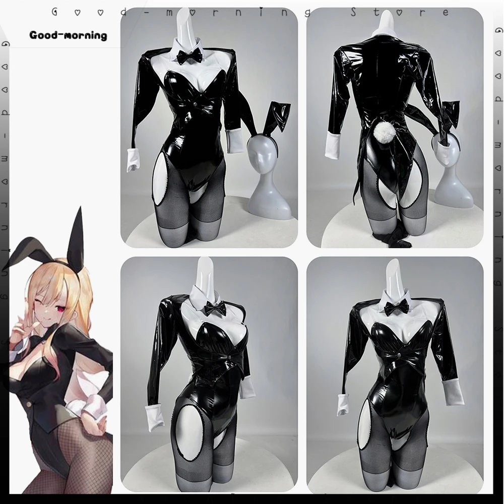 

anime My Dress-Up Darling Kitagawa Marin Cosplay black pu Bunny Girl Marin Kitagawa Wig Bunny Ear Cosplay pu Costume Outfit