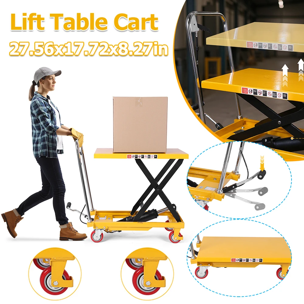 

Lift Table Cart with Lifting Table Hydraulic Scissor Cart Non-Slip Pad Power Lifting Electric Trolley for Material Handling