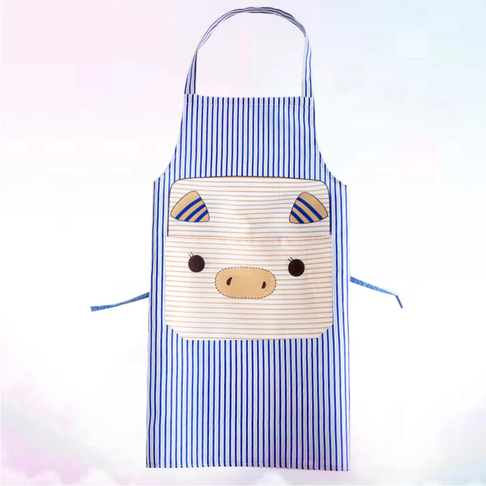 

Cartoon Pig Stripe Polyester Apron Dustproof Oil Proof Hanging Neck Kitchen Cooking Pinafore Big Pocket Storage Outdoor Camping