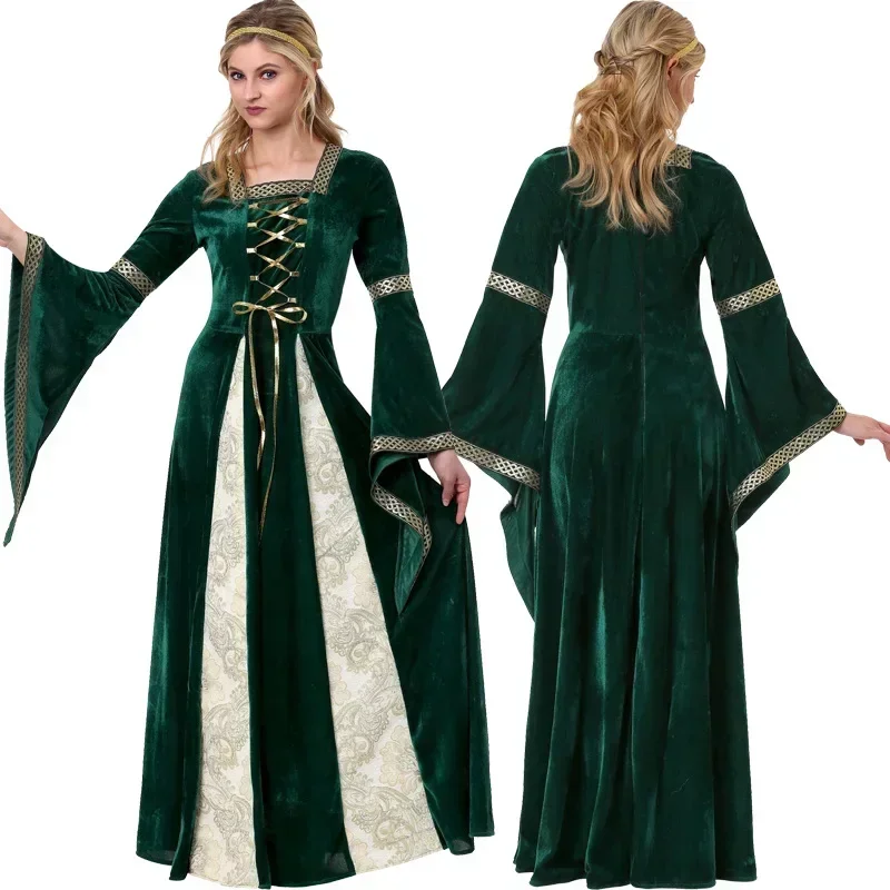 

New Halloween European Medieval Vintage Court Queen Cosplay Dress Adult Greek Princess Queen Costume M-2XL