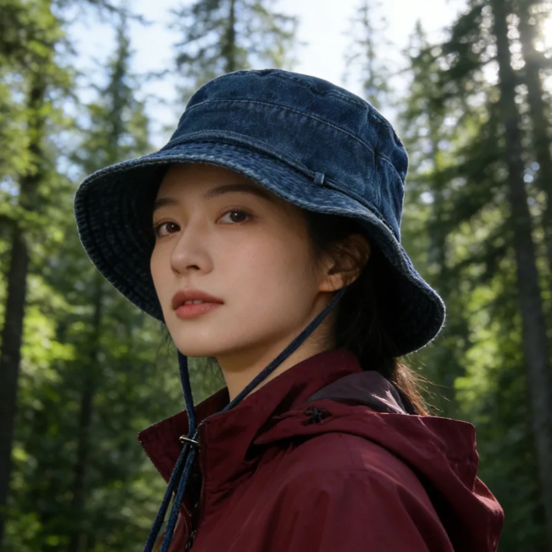 

Denim Bucket Hat for Women, Spring/Summer Breathable Sunshade Hat, Unisex Outdoor Versatile Hat with Strap for Hiking