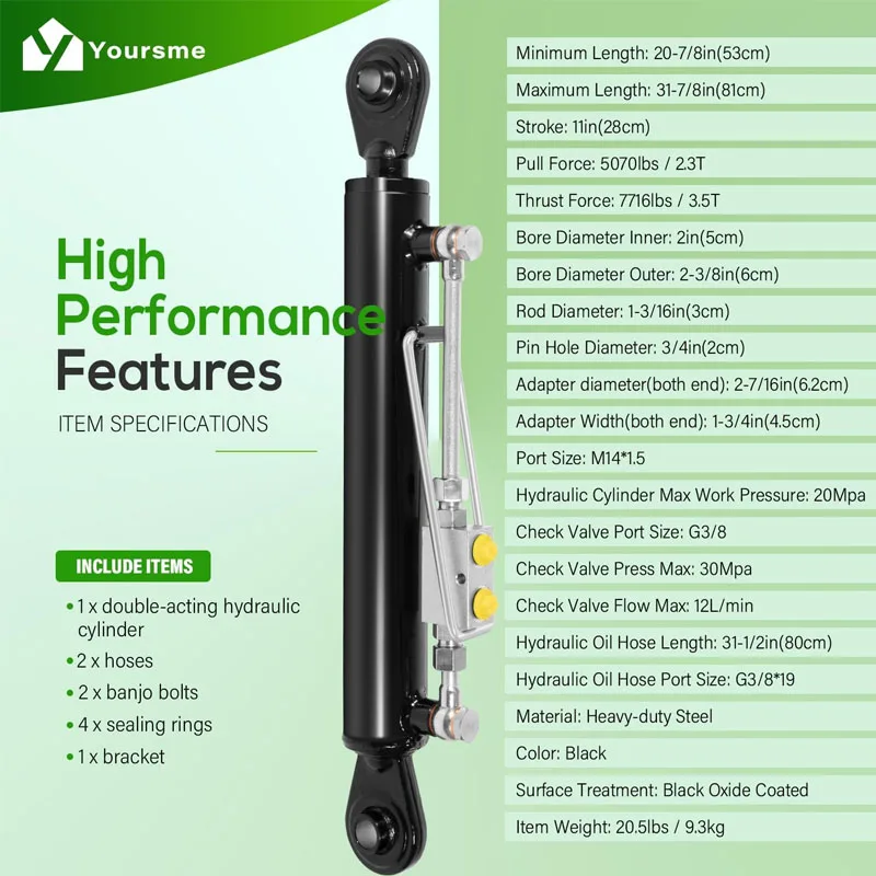 Hydraulic Top Link Cat 1-1 with Block 20 7/8” - 31 7/8” , Directly Mounted On Tractors and Excavators