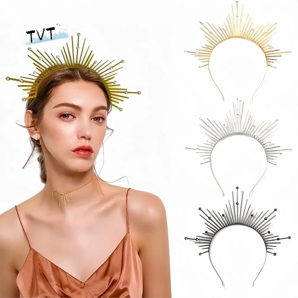 

Gothic Sun Crown Lolita Cross Spiked Headpiece Black Color Photography Performance Renaissance Cosplay Headband Fashion