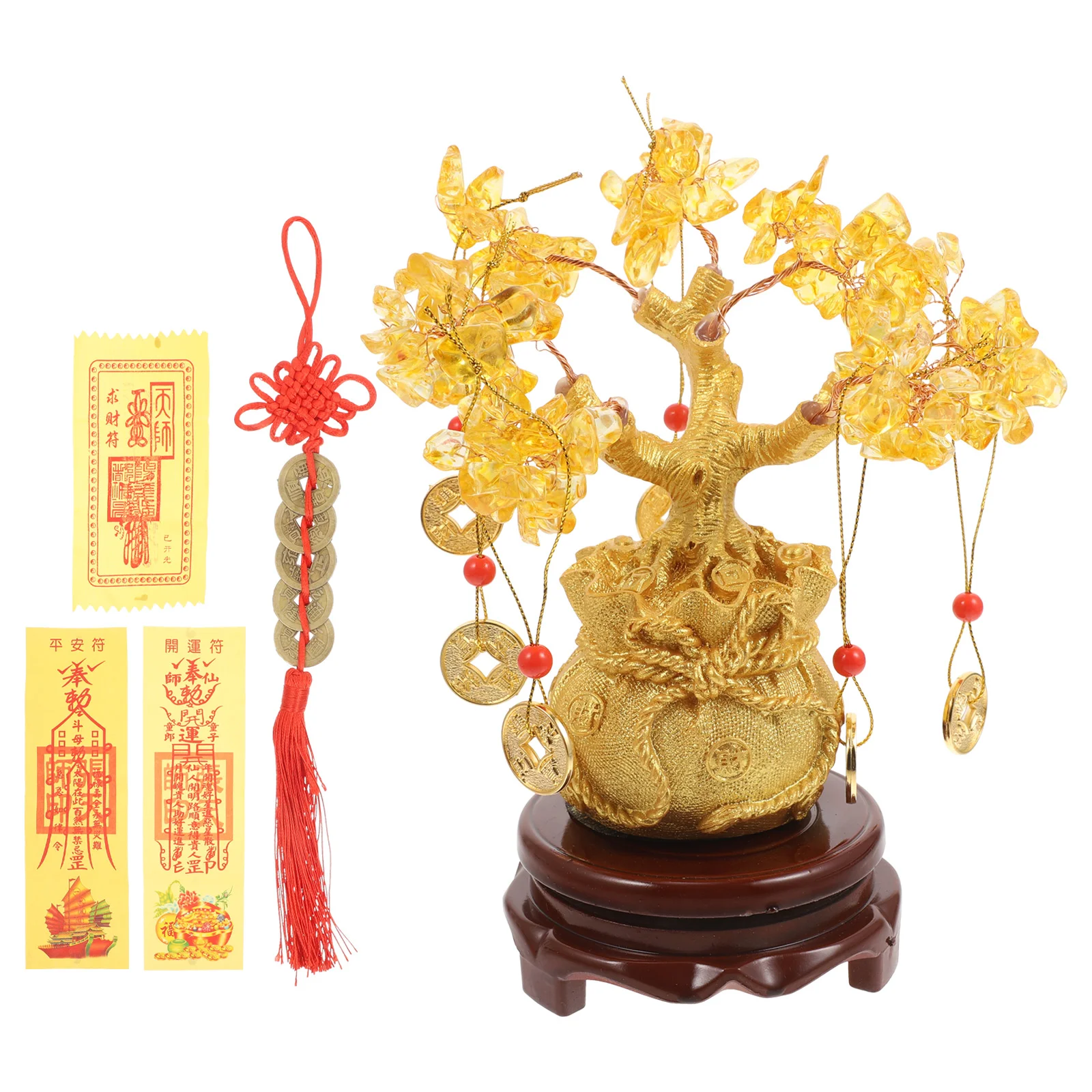 

Crystal Lucky Tree Money Desktop Ornament Decoration Artificial Ornaments Wooden