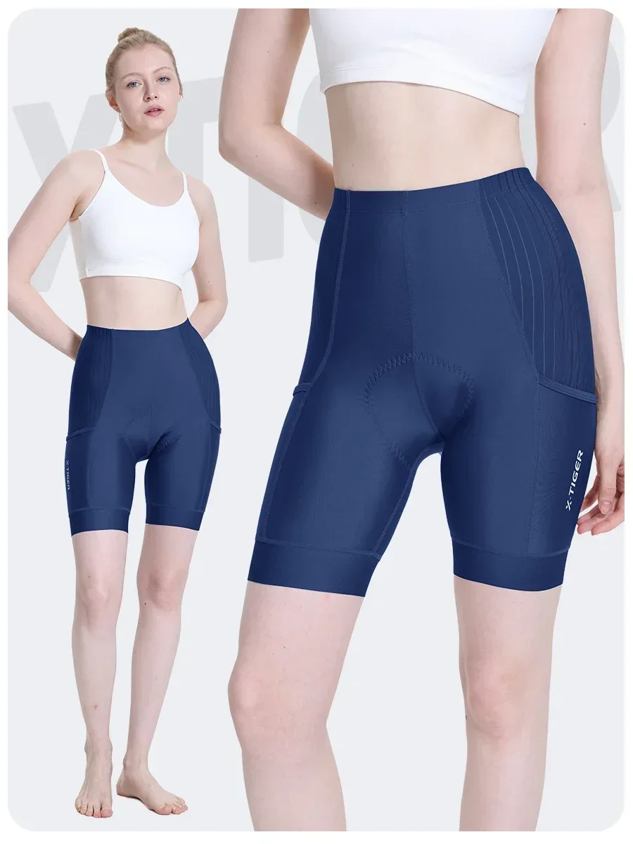 X-TIGER Damen-Radhose, stoßfest, mit Baumwolle gepolstert, MTB-Fahrradhose, atmungsaktiv, schnell trocknend, Pro-Rennradhose mit Taschen – Detail 14