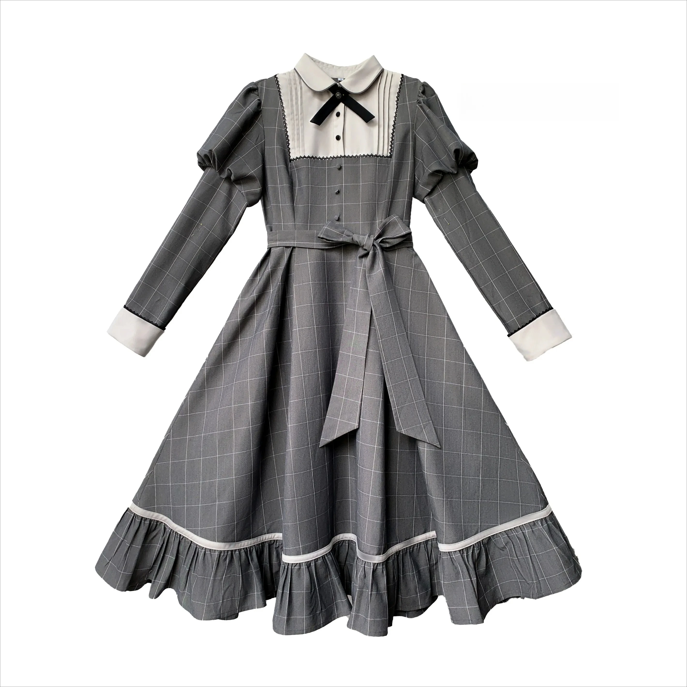 2025 new JK Original Retro Plaid Waist-Cinching Dress elegant grey School waist Lolita Fashion Women's Set College wind lolita