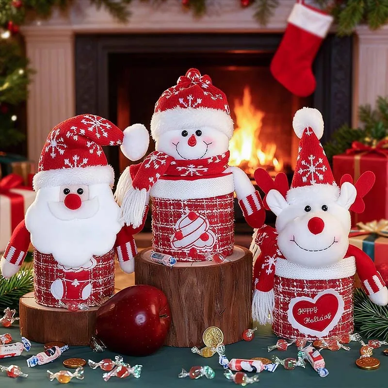Christmas Candy Box Santa Snowman Reindeer Candy Storage Jar Christmas Eve Apple Gift Container Table Home Decoration