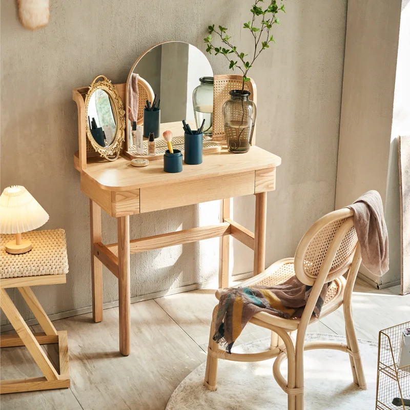 

Nordic rattan dresser small apartment household bedroom with mirror dressing table