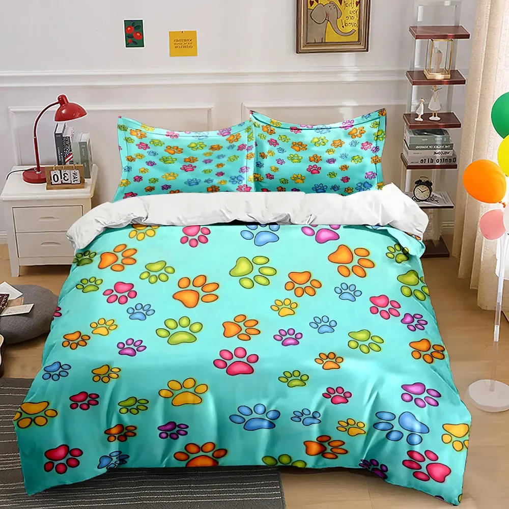 

Colorful Paw Print Gift Set Soft Comfortable Duvet Cover Bedding Set Included 1*Duvet Cover & 2*Pillowcases, gift