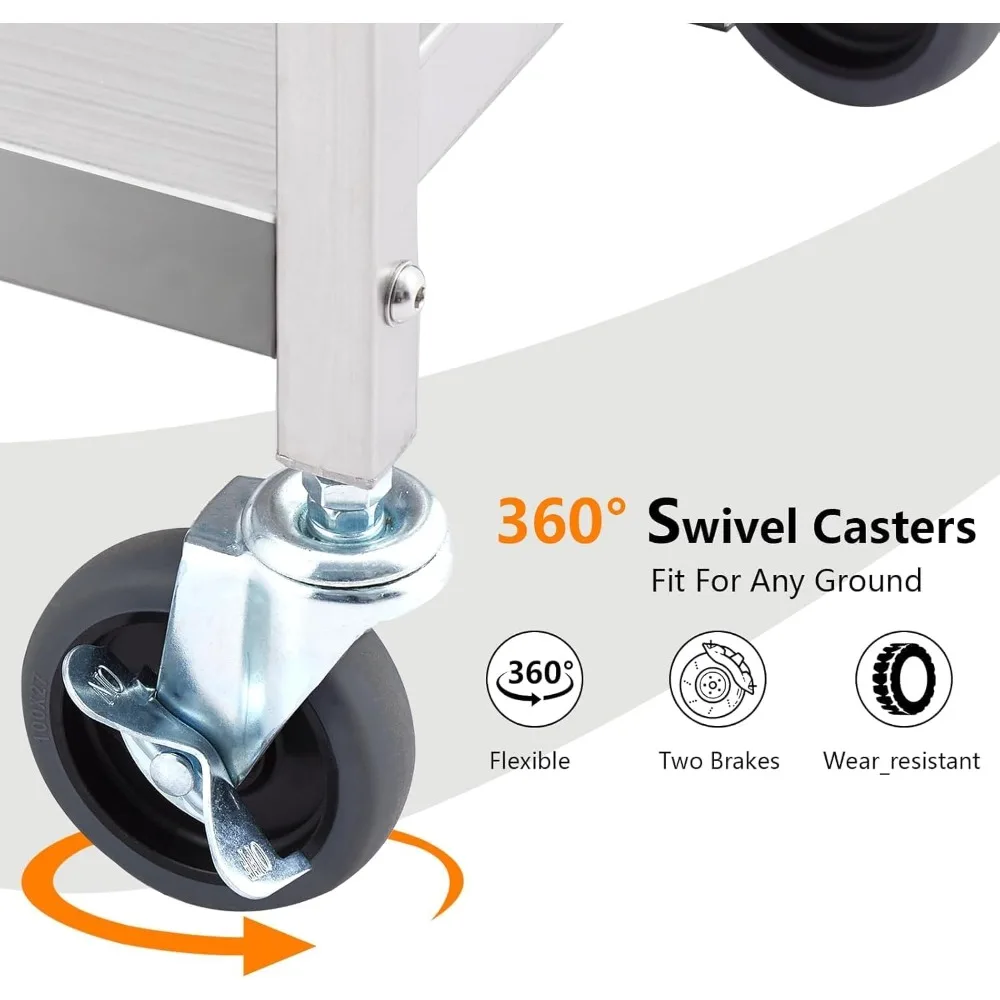 عربة أدوات قابلة للطي ذات سعة كبيرة مع عجلات، محمل حمل 300 رطل، عربة خدمة دوارة من 3 طبقات للاستخدام المنزلي والمرآب #3