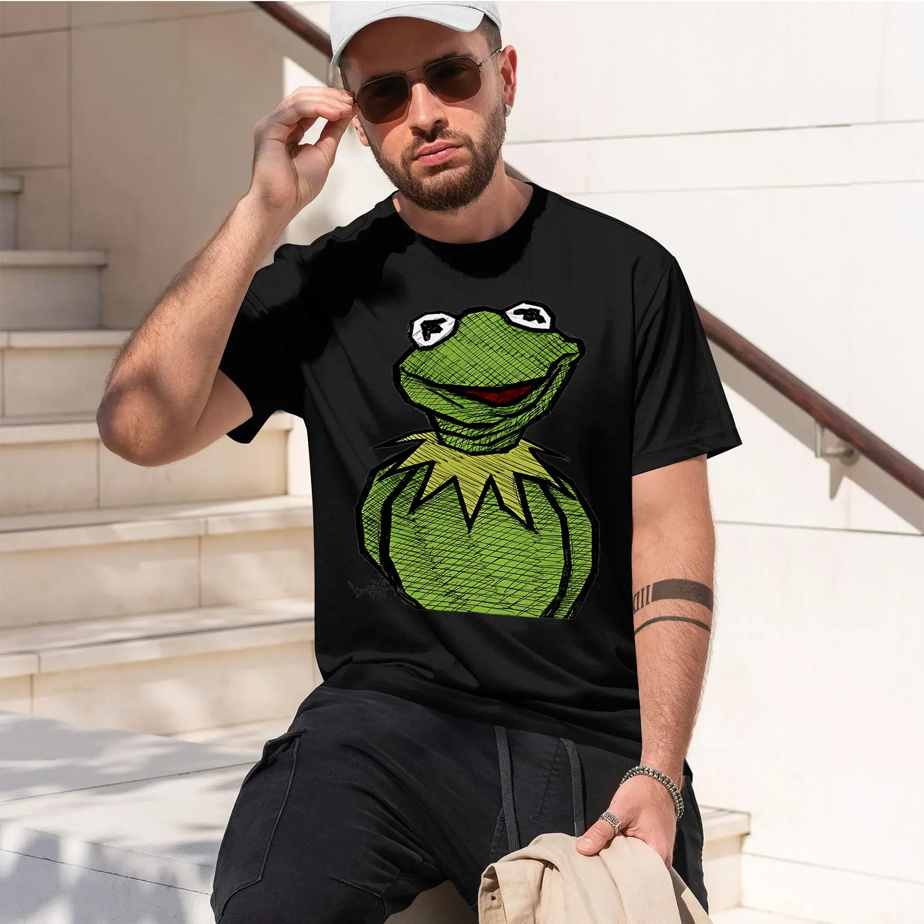 Kermit the 2026 new fashion heavyweight hot selling retro printed pattern fun round neck T-shirt for daily comfort