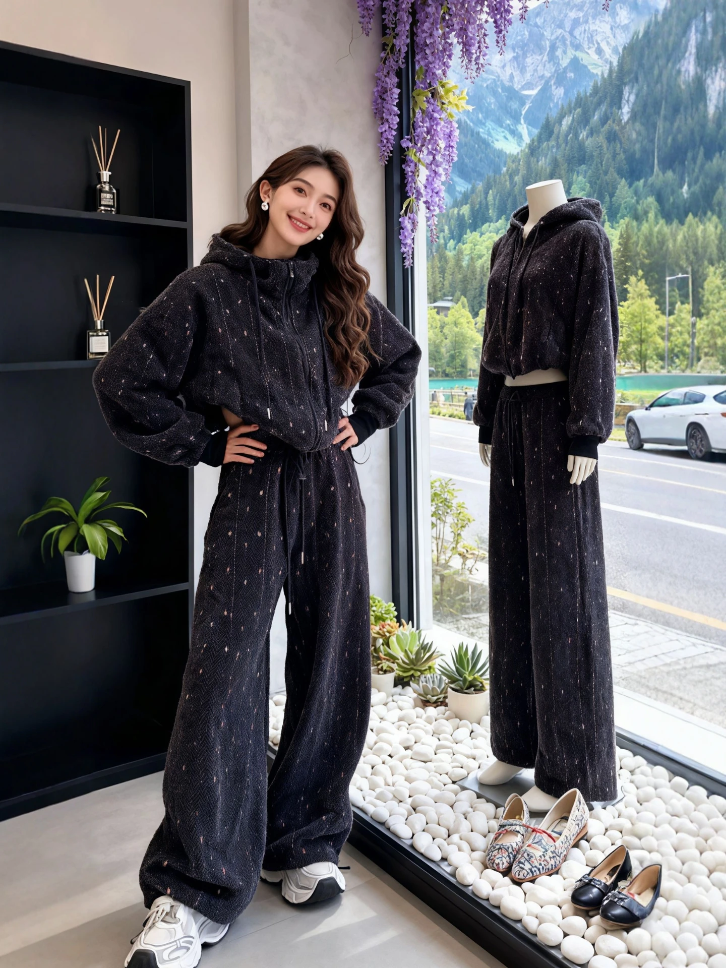 

Winter Faion plus Size Women's Hoodie Jaet And Casual Pants Two-Piece Set Korean Sle Lazy Girl Warm Polyester Blend