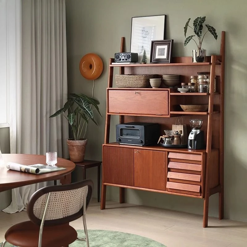 Espositore per armadietto laterale per armadietto da tè in legno massello di ciliegio in stile retrò medievale