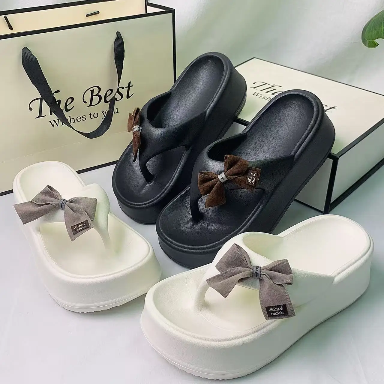 New Cross-Border Flip-Flops for Women, Popular in Europe and America, Eva Slippers for Women, Bow-Knot Flip-Flops for Outdoor Wear, Comfortable, Durable and Attractive