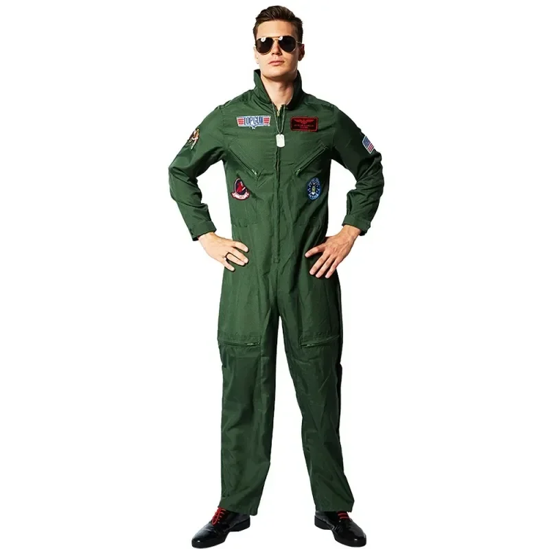 Cosplay Costume for Children and Adults, Air Force Uniform for Movie and TV, Halloween Party Costumes, Army Green Pilot Jumpsuit