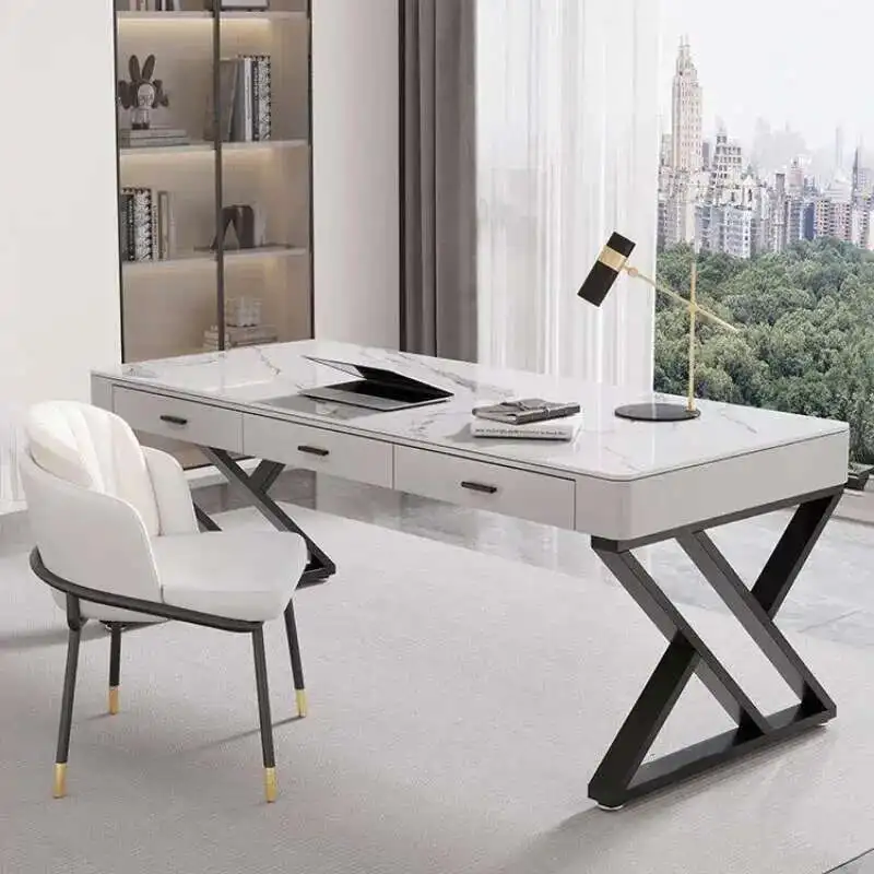 

Modern Multifunction Study Computer Desk Light Luxury Rock Board Office Desk Nordic Simple Single Boss Desk for Office Furniture