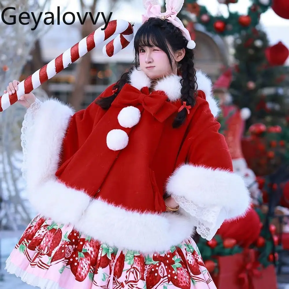 

Осень-зима, новый универсальный однотонный плащ, утолщенный флисовый шерстяной плащ в стиле Лолиты, однотонный плащ с капюшоном и бантом для девочек, пальто