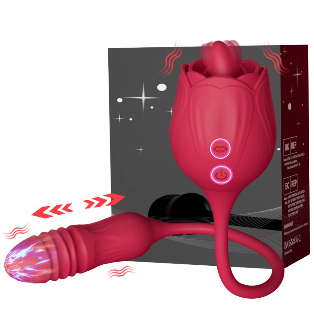 Rose-Toy Dildo Thrusting Vibrator for Women Egg Clitoris Sucker Stimulator Tongue Licking Adults Goods Sucking Sex Toys Female