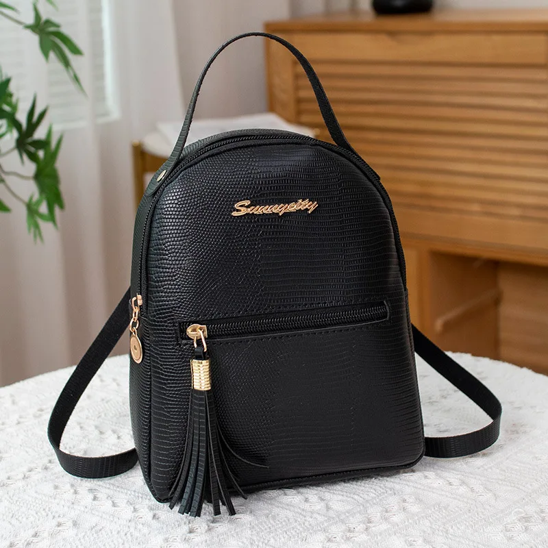 New Fashionable and Simple Solid Color Tassel Decorative Crossbody Backpack Backpack Handheld Women\'s Bag Shoulder Bag