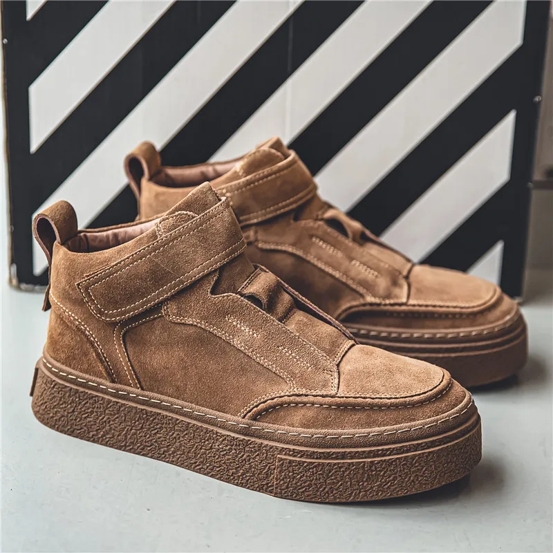 

Autumn Winter Mens High-top Sneakers Fashion Khaki Skateboard Shoes Men Street Platform Retro Sneakers Man zapatillas hombre