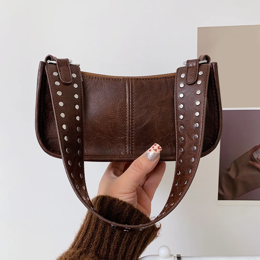 

Women Studded Underarm Bag Vintage PU Leather Armpit Bag Retro Y2k Tote Handbag Vintage Crossbody Bags Fashion Hobo Shoulder Bag