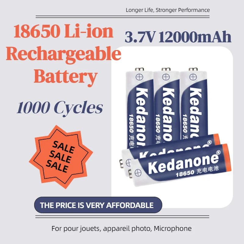 

18650 Rechargeable Battery 3.7V 12000mAh Li-ion Battery for Flashlight/Torch/Power Bank/Electronic Devices with USB Charger