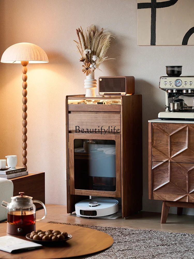 

01 North American black walnut solid wood high-end living room cabinet above shelf