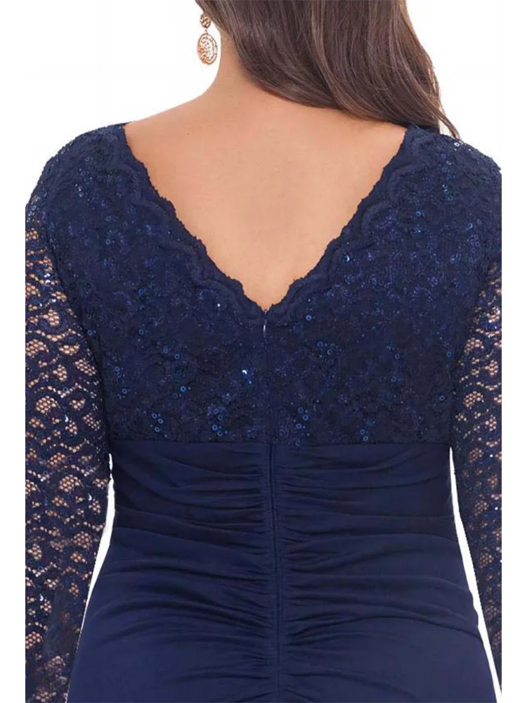 Temperament Plus Size Elegant Mother of the Bride Dresses 2024 A-Line V-Neck Long Sleeve Party Fit Dress Vestidos para mujer