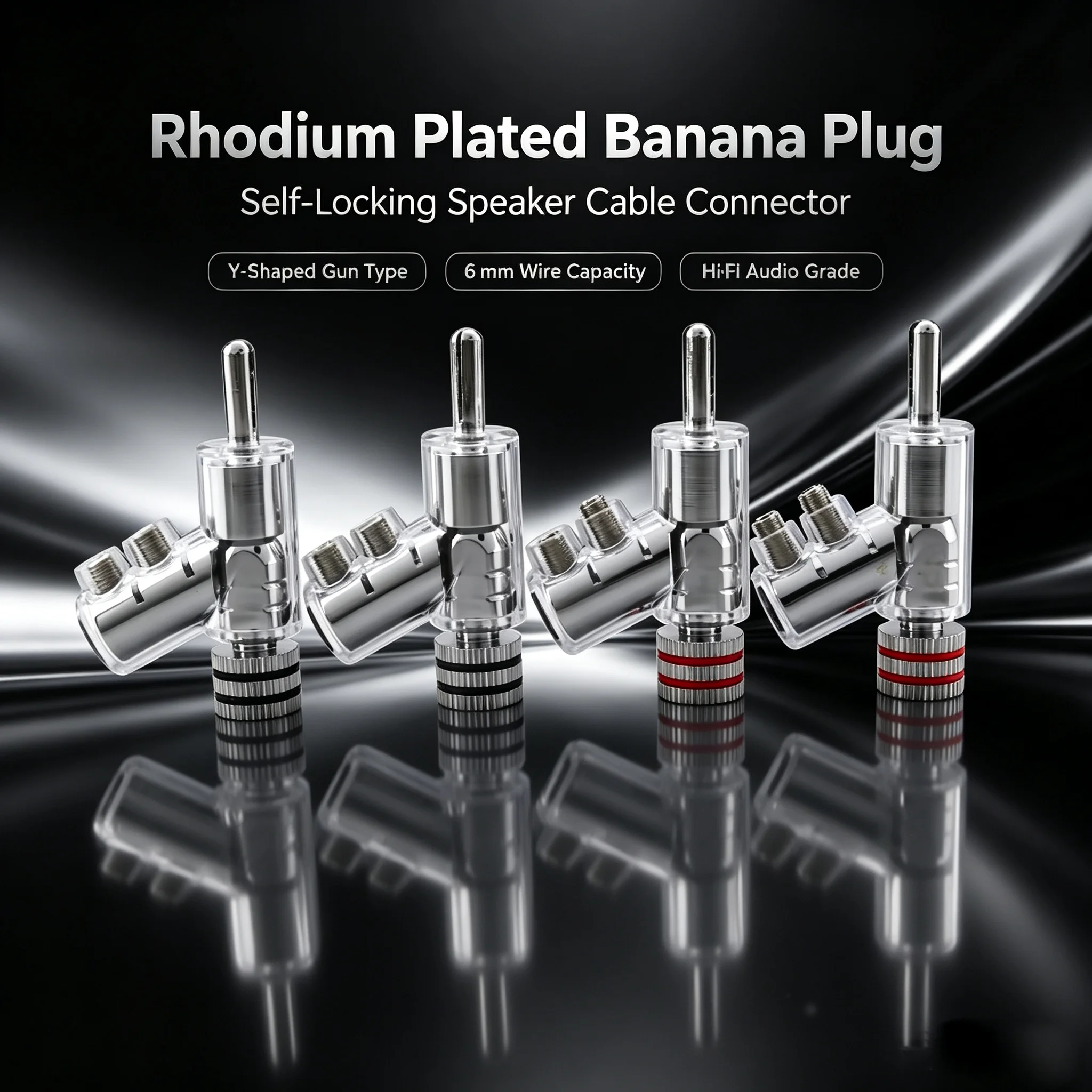 4pcs Audiocrast Rhodium Plated Self-Locking Speaker Cable Banana Plug Connector Audio Amplifier Y-Shaped Gun Type Banana Adapter