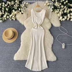Sexy v neck Sleeveless Slim Knit Bodycon Dress Korean Fashion Chic  Party Vestidos Women Summer mermaid dresses