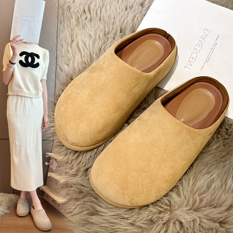 Med Slippers Casual Flat Shoes Female Platform Cover Toe Slipers Women Slides Luxury Soft Rubber 2024 Leisure PU Shoes Woman 202