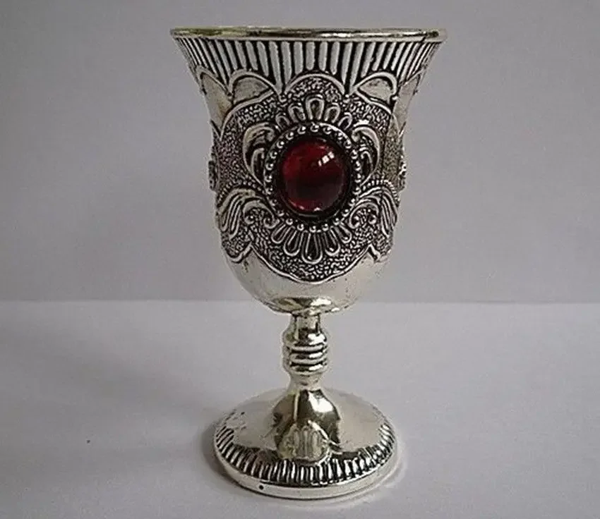 Chinese Collectable Tibet Silver Decorated Handwork Inlay Jade Wine Cup