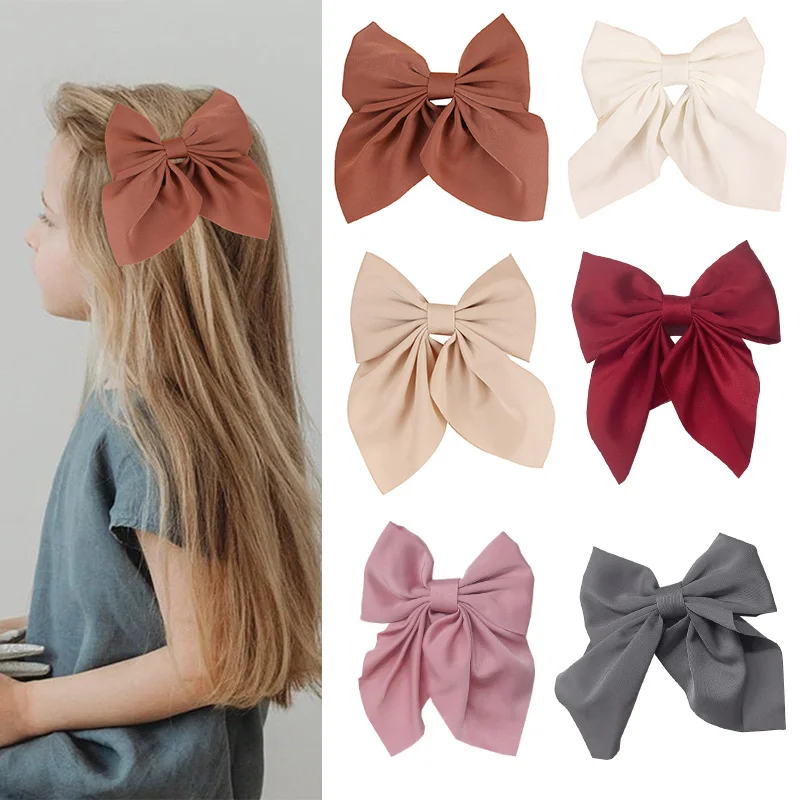 

Oaoleer Sweet Girl Big Bowknote Hair Pin Solid Handmade Chiffon Hair Bows Clip Barrettes Kids Headwear Boutique Hair Accessories