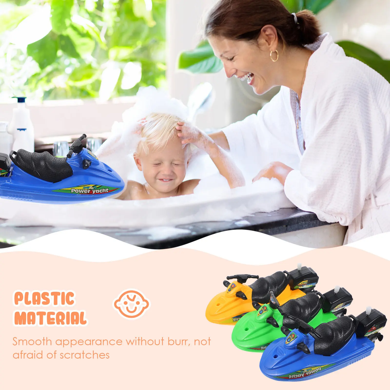 Set di 3 Giocattoli da Bagno a Forma di Barca a Motore per Bambini, Galleggianti per Vasca