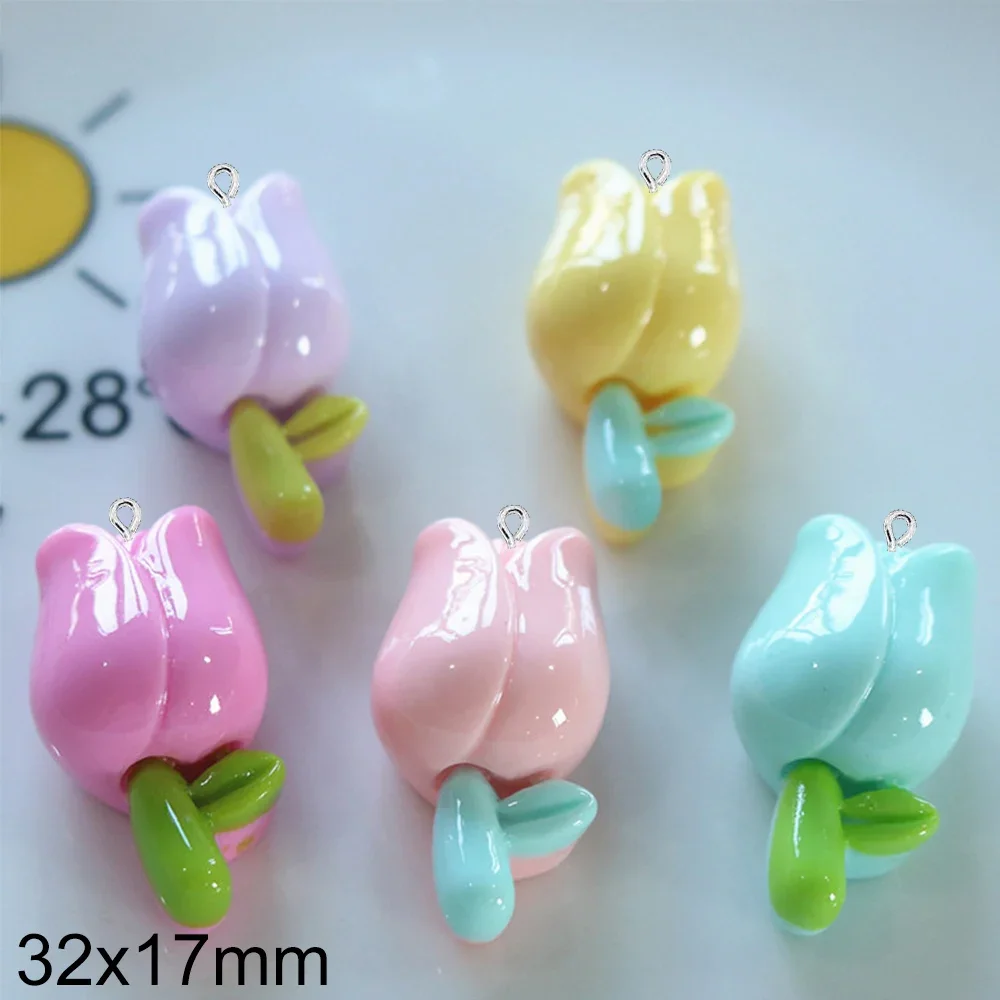 10PCS Shiny 32x17mm Tulip Series Flat Back Charms For Earrings Bracelet Hairpin DIY Jewelry Pendants Decoration Accessories