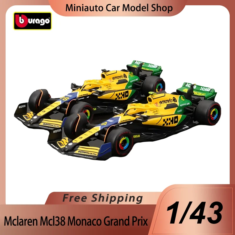 In Stock New 2024 Bburago F1 Mclaren Mcl38 Monaco Grand Prix Version Diecast Mclaren #4 #81 Lando Norris Car Custom Toy Kid Gift