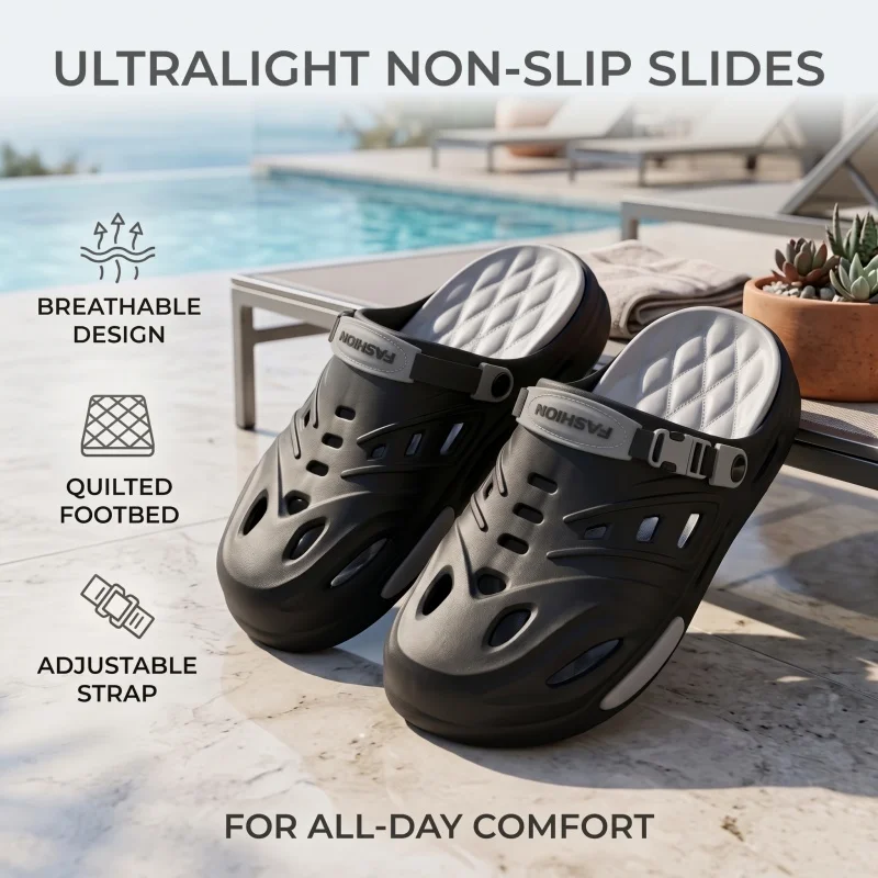 Men's Perforated Arch-Support Sandals for Summer Outdoor Activities, Comfortable Casual Slides for Everyday Wear