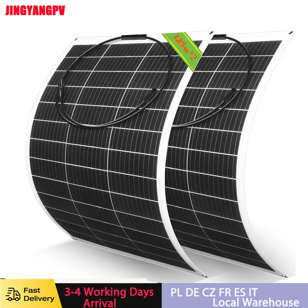 Solar Panel 125W 250W Flexible Panel Solar 18BB Unique Technology Power Station 12V Battery Charger System For Camping Boat RV