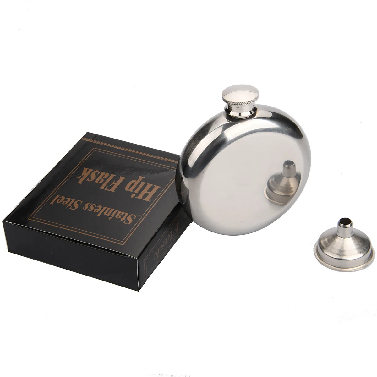 

5oz Round Design Mini Flagon Stainless Steel Outdoor Portable Whiskey Wine Pocket Flagon Hip Flask With Funnel