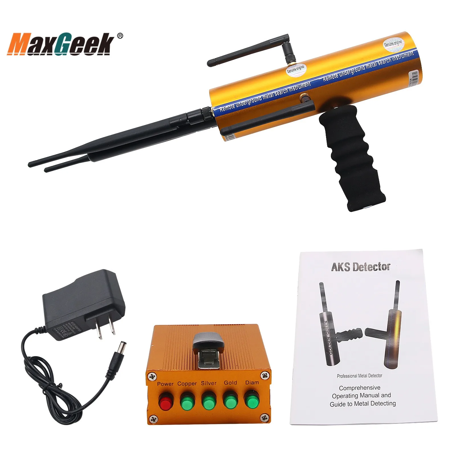 Maxgeek AKS Long Range Gold Metal Detector Gems Diamond Finder high sensitivity and stability with Five Antennas Handheld Type