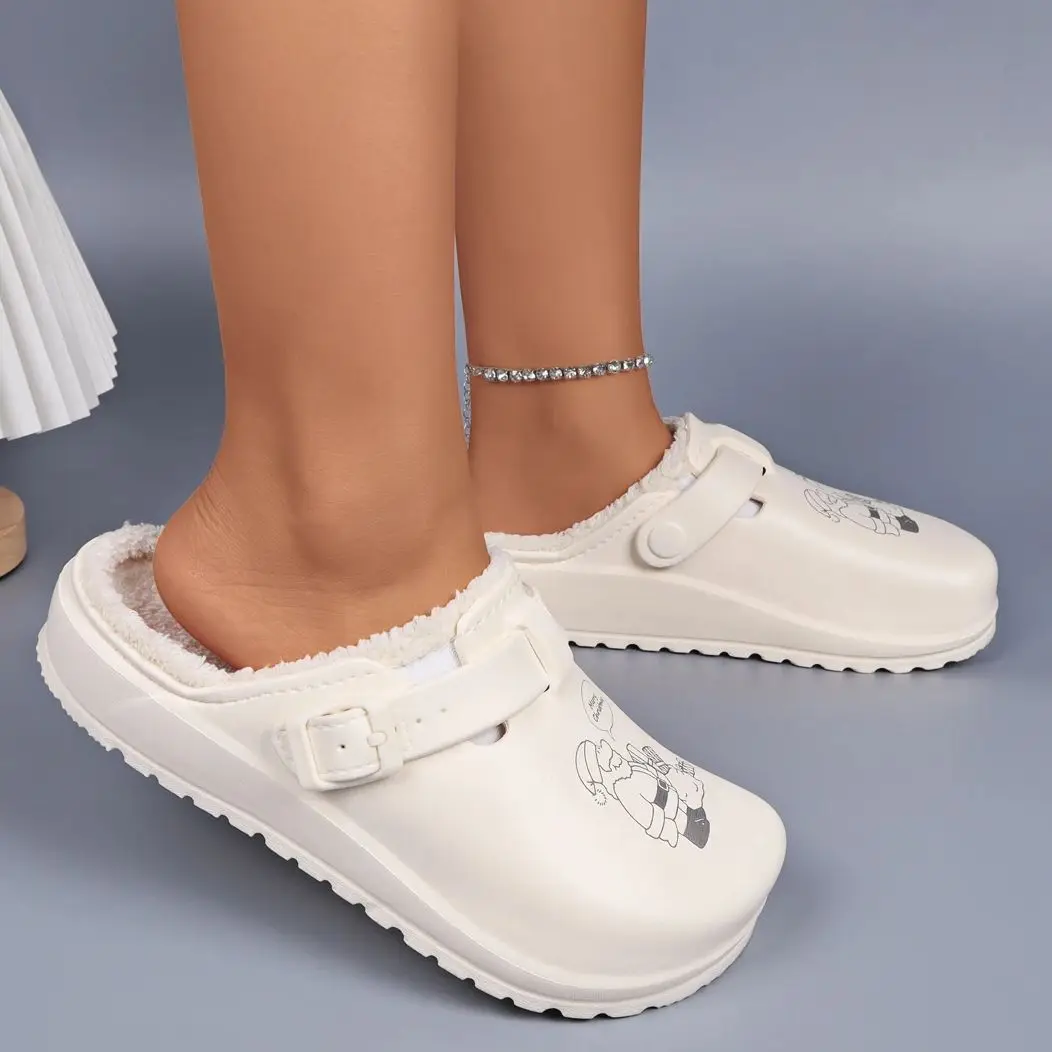 Christmas Women Fluffy Slippers Winter Indoor EVA Thick Sole Anti-Slip Warm Chef Shoes Unisex Slides For Any Occasion Wear - Image 4