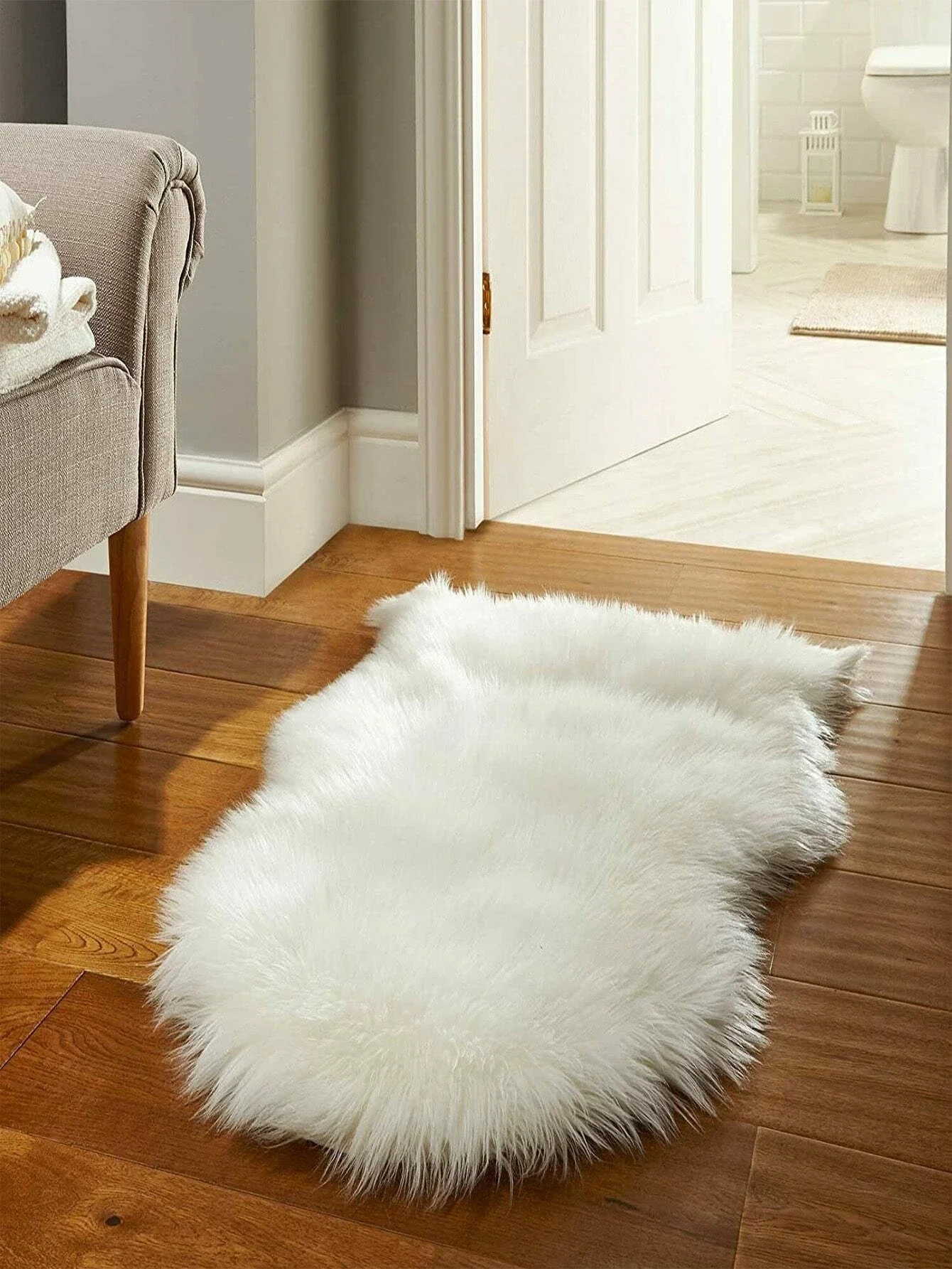 Solid Fluffy Rug, White Plush Warm Floor Mat For Living Room, Bedroom ,Room Decor