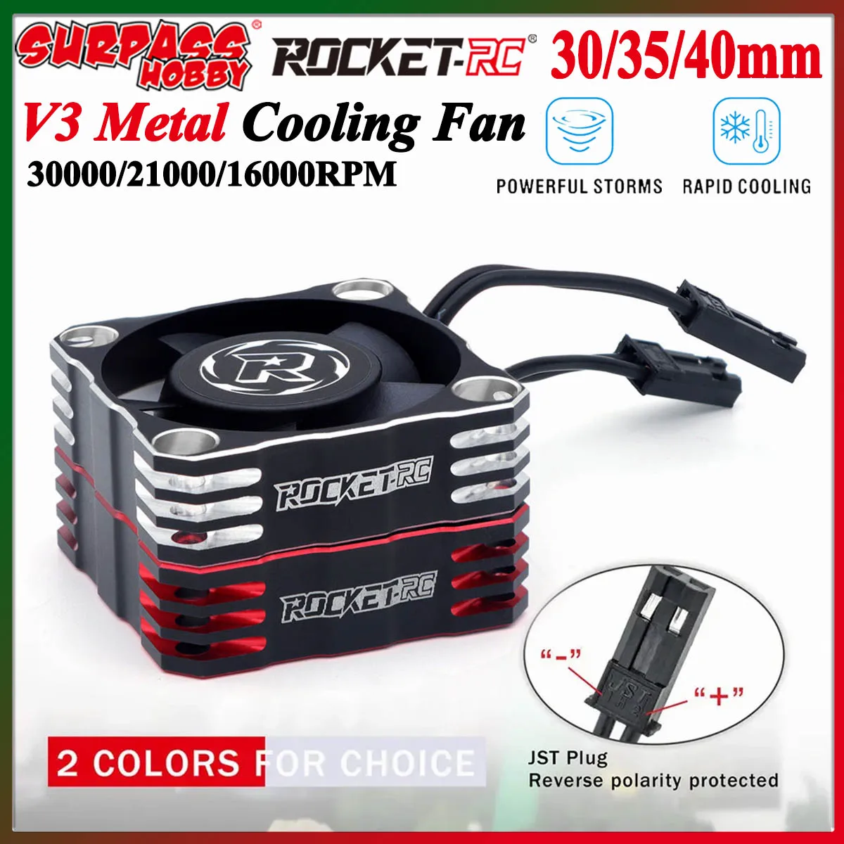 

SURPASS HOBBY Rocket 30 мм 35 мм 40 мм V3 Металлический охлаждающий вентилятор 8,4 В 30000/21000/16000 об/мин JST Plug для 1/10 RC Car 540 Бесщеточный двигатель