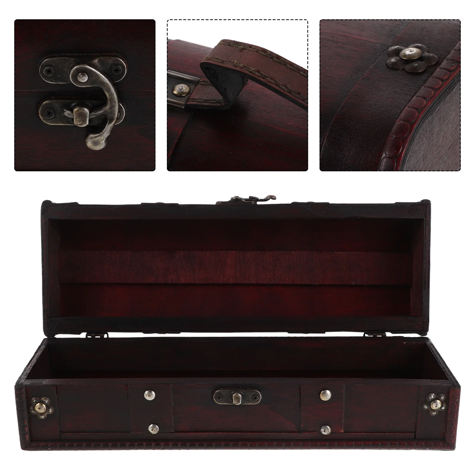 

Vintage Wooden Jewelry Storage Box 13.36X4.72X4.32In Desktop Organizer For Earrings Necklaces Trinkets Decorative Chest With Lid