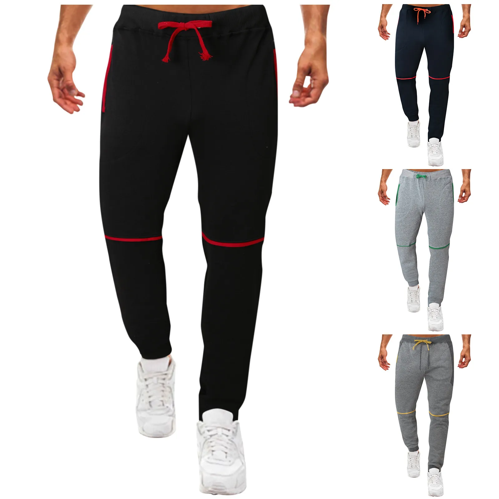 

Fashion Men High Waist Splicing Casual Pocket Fitness Sports Trouser Skinny Joggers Bodybuilding Training Pants Sweatpants