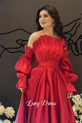 Lucy Red Formal Dress Puff Sleeves Evening Ball Gown Party Satin Line A Women's Elegant Dresses for Parties 2024