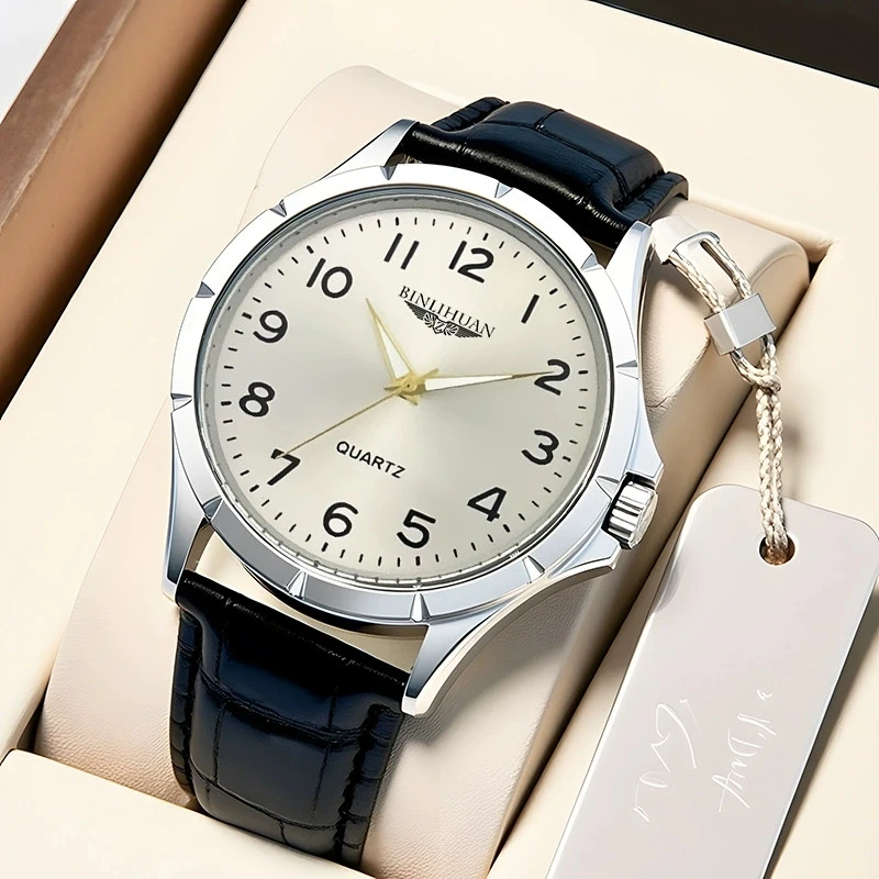New Fashion Luxury Man Elegant Clock Business Leather Watch Men Higt Quality Quartz Watches Students Sports Wristwatches Gifts