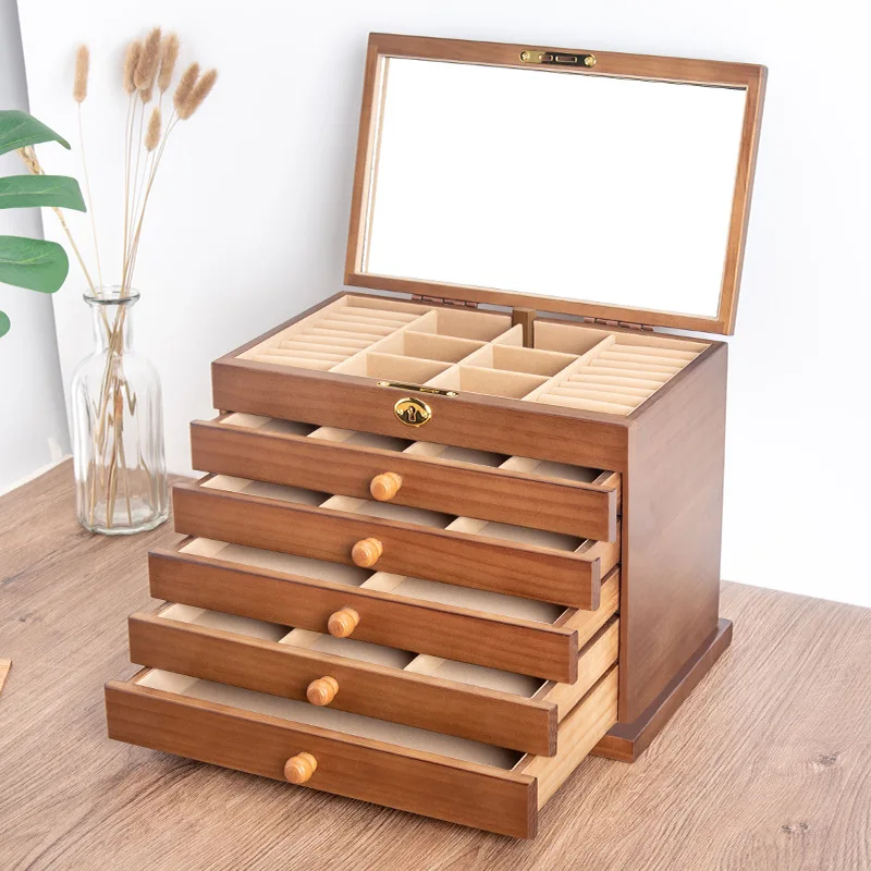 Big Size Jewelry Box Wooden Dawer Earrings  Necklace Bracelet Rings Jewelry Box for Women Storage Showcase Separators Rganizer